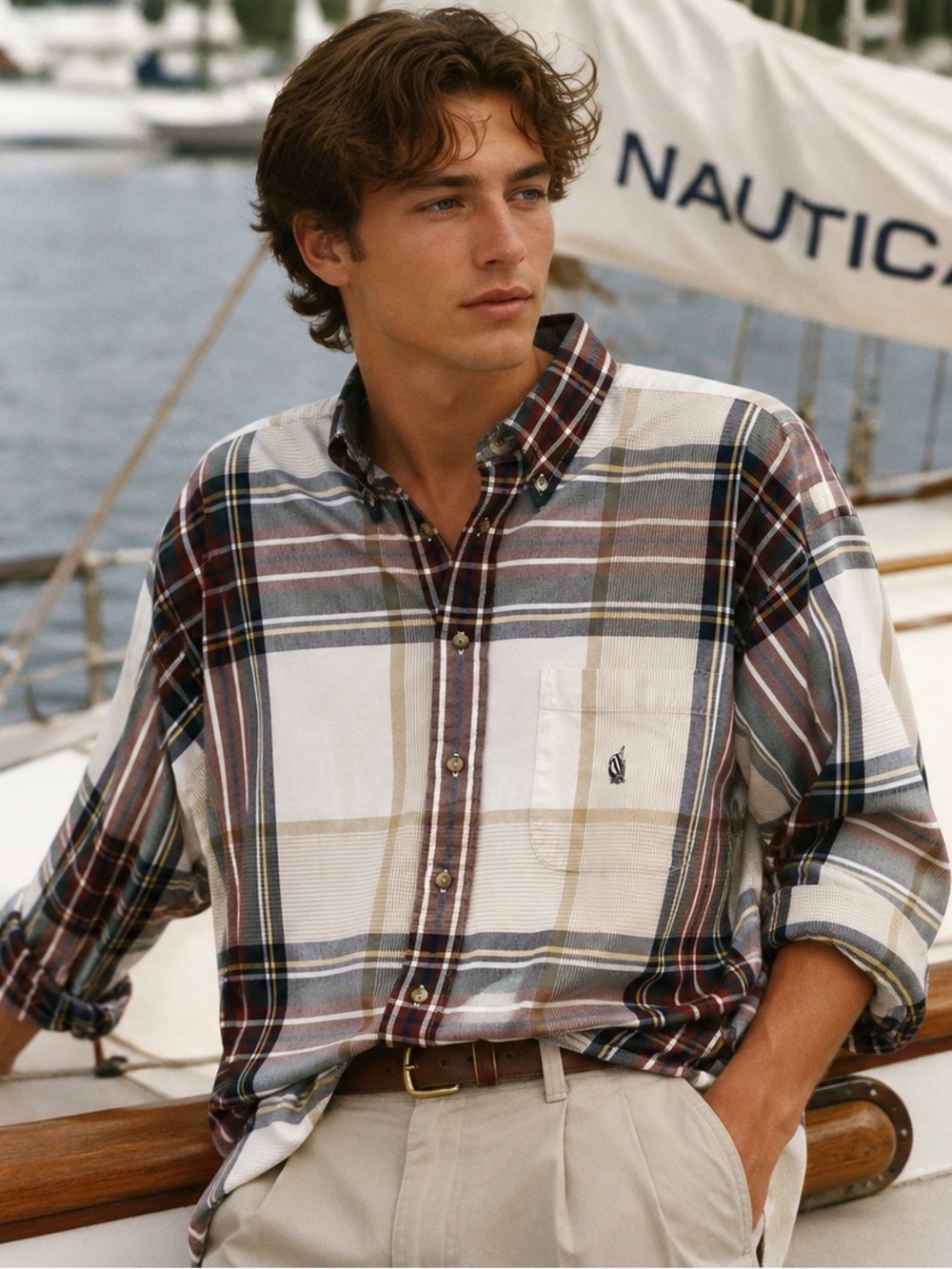 90’s Nautica Multi-Color Plaid Button-Down Shirt Oversized Cotton Preppy L